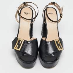 Fendi Black Leather Promenade Ankle Strap Sandals Size 39