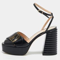 Fendi Black Leather Promenade Ankle Strap Sandals Size 39