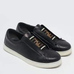 Fendi Black Leather Rocko Click Slip On Sneakers Size 38