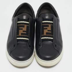 Fendi Black Leather Rocko Click Slip On Sneakers Size 38