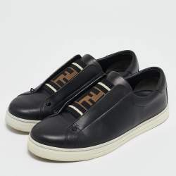Fendi Black Leather Rocko Click Slip On Sneakers Size 38