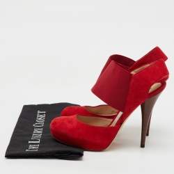 Fendi Red Suede and Stretch Band Ankle Platform Sandals Size 40