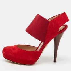 Fendi Red Suede and Stretch Band Ankle Platform Sandals Size 40