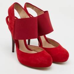 Fendi Red Suede and Stretch Band Ankle Platform Sandals Size 40