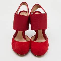 Fendi Red Suede and Stretch Band Ankle Platform Sandals Size 40