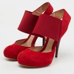 Fendi Red Suede and Stretch Band Ankle Platform Sandals Size 40