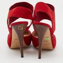 Fendi Red Suede and Stretch Band Ankle Platform Sandals Size 40