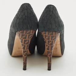 Fendi Dark Grey Python Embossed Leather Superstar Platform Pumps Size 38