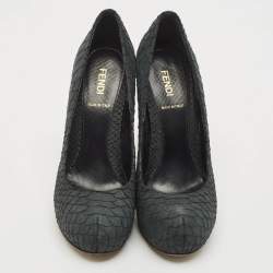 Fendi Dark Grey Python Embossed Leather Superstar Platform Pumps Size 38