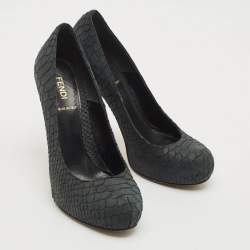 Fendi Dark Grey Python Embossed Leather Superstar Platform Pumps Size 38
