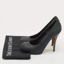 Fendi Dark Grey Python Embossed Leather Superstar Platform Pumps Size 38