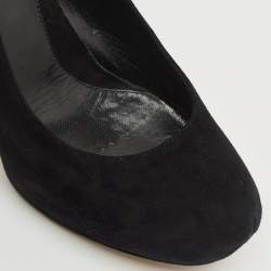 Pre Owned حذاء كعب عالي فندل جلد لامع أسود بالشعار نعل سميك مقاس  37.5