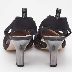 Fendi Black/Beige Fabric and Mesh Colibri Pumps Size 38