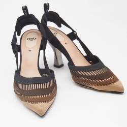 Fendi Black/Beige Fabric and Mesh Colibri Pumps Size 38