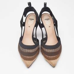 Fendi Black/Beige Fabric and Mesh Colibri Pumps Size 38