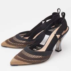Fendi Black/Beige Fabric and Mesh Colibri Pumps Size 38