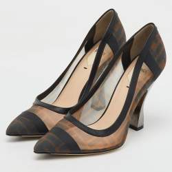 Fendi Brown/Black Zucca Mesh and Leather Pointed Toe Colibri Pumps Size 39