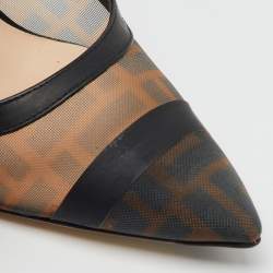 Fendi Brown/Black Zucca Mesh and Leather Pointed Toe Colibri Pumps Size 39