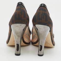 Fendi Brown/Black Zucca Mesh and Leather Pointed Toe Colibri Pumps Size 39