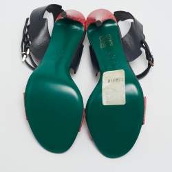 Fendi Black/Pink Croc Embossed and Leather Ankle Strap Sandals Size 36.5