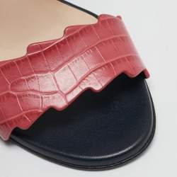 Fendi Black/Pink Croc Embossed and Leather Ankle Strap Sandals Size 36.5