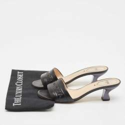 Fendi Black Leather Logo Slide Sandals Size 38