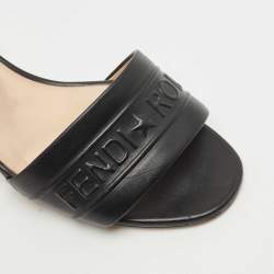 Fendi Black Leather Logo Slide Sandals Size 38