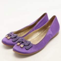 Fendi Purple Satin and Suede Embellished Ballet Flats Size 37