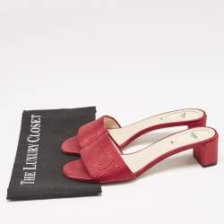 Fendi Red Satin Logo Embroidered Block Heel Slide Sandals Size 40