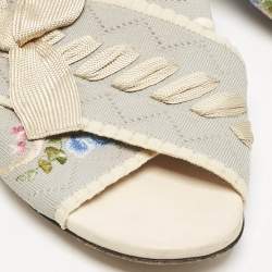 Fendi Blue Embroidered Fabric Crisscross Bow Flat Slides Size 37.5 