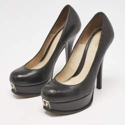 Pre Owned Fendi Black Leather Fendista Platform Pumps Size 38