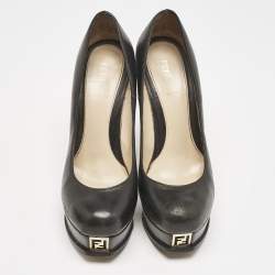 Pre Owned Fendi Black Leather Fendista Platform Pumps Size 38