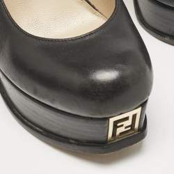 Pre Owned Fendi Black Leather Fendista Platform Pumps Size 38