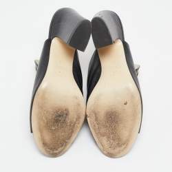 Fendi Black Leather F Logo Heel Mules Size 38