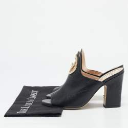 Fendi Black Leather F Logo Heel Mules Size 38