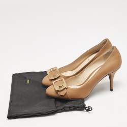 Fendi Brown Leather Chameleon Buckle Detail Pumps Size 36