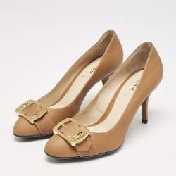 Fendi Brown Leather Chameleon Buckle Detail Pumps Size 36
