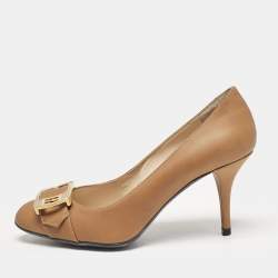 Fendi Brown Leather Chameleon Buckle Detail Pumps Size 36