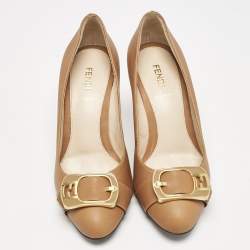 Fendi Brown Leather Chameleon Buckle Detail Pumps Size 36