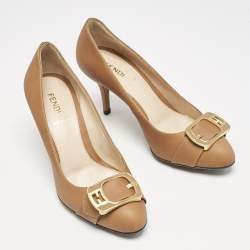Fendi Brown Leather Chameleon Buckle Detail Pumps Size 36