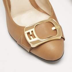 Fendi Brown Leather Chameleon Buckle Detail Pumps Size 36