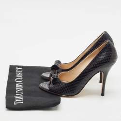Pre Owned Fendi Black Snakeskin Embossed Leather Bow Open Toe Pumps Size 36