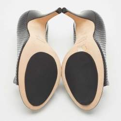 Pre Owned Fendi Black Snakeskin Embossed Leather Bow Open Toe Pumps Size 36