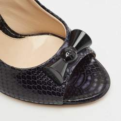 Pre Owned Fendi Black Snakeskin Embossed Leather Bow Open Toe Pumps Size 36