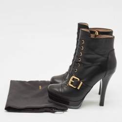Fendi Black Leather Lace Up Ankle Length Boots Size 36