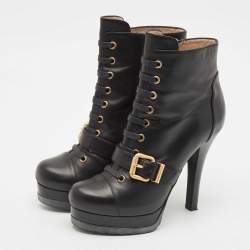 Fendi Black Leather Lace Up Ankle Length Boots Size 36