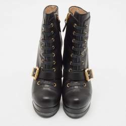 Fendi Black Leather Lace Up Ankle Length Boots Size 36