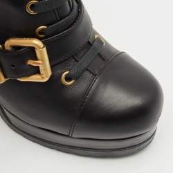 Fendi Black Leather Lace Up Ankle Length Boots Size 36