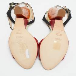 Fendi Multicolor Fabric and Leather Fantasia Ankle Strap Sandals Size 36
