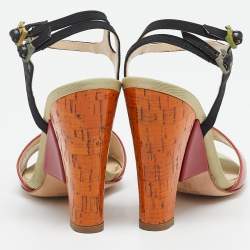 Fendi Multicolor Fabric and Leather Fantasia Ankle Strap Sandals Size 36